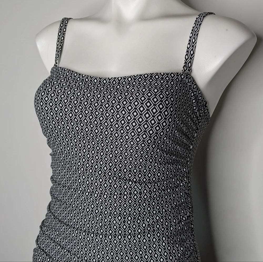 DKNY Black White Diamond Pattern One Piece Swimsuit L - Picture 2 of 10